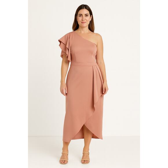 Dokotoo Dress Womens Large Pink One Shoulder Ruffle Asymmetrical Formal Gown - Picture 1 of 11